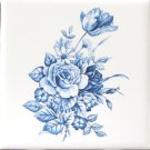 Blue & White Delft Design Swansea and Rose Ceramic Tile 4.25" 4.25" Kiln Fired Blue & White Delft Design Swansea and Rose Ceramic Tile 4.25" 4.25" Kiln Fired