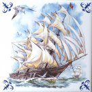 Sailing Ship Ceramic tile 6" x 6" kiln fired back with Corners Pacific Monsoon