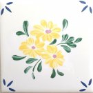 Yellow and Blue Delft Design Flower Kiln Fired Ceramic Tile 4.25" x 4.25"