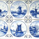 Delft Design Ceramic Tiles Blue Set of 6 /4.25" Wind Mill Delft Design Ceramic Tiles Blue Set of 6 /4.25" Wind Mill