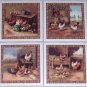 Rooster Ceramic Tile Brown Scenes Number 1 2 3 & 4 size 4.25" x 4.25" Decor