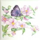 Lavender Butterfly with Pink Flowers 4.25" x 4.25" Kiln Fired Ceramic tile Lavender Butterfly with Pink Flowers 4.25" x 4.25" Kiln Fired Ceramic tile