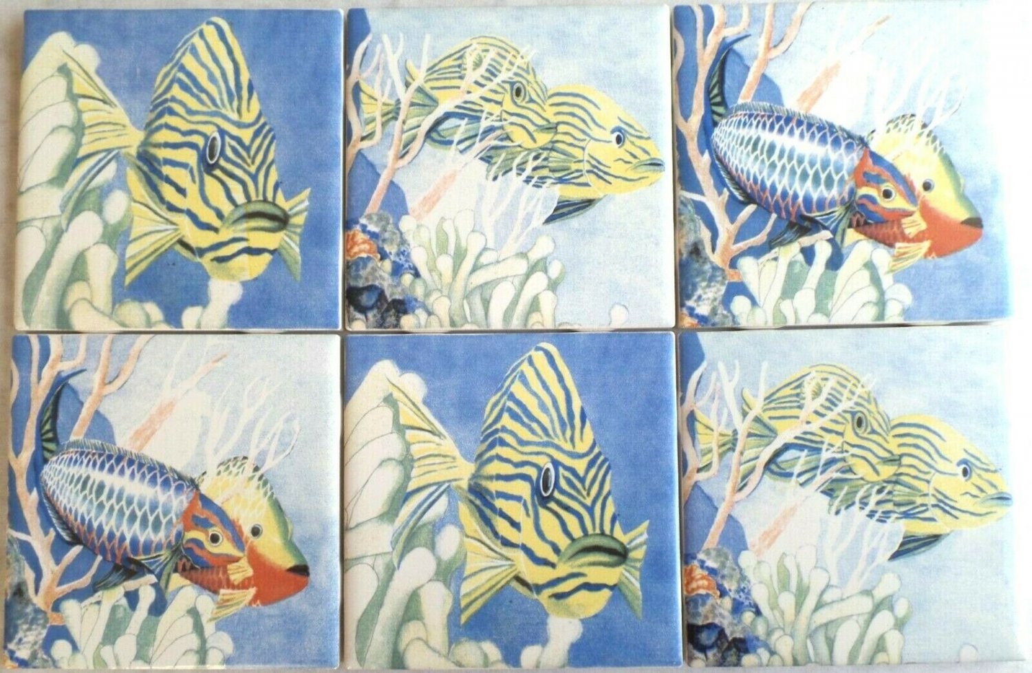 Tropical Fish Ceramic Tile Accents 6 / 4.25" Kiln Fired Back Splash Decor