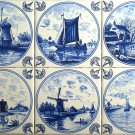 Blue Delft Ceramic Tile 6" x 6" set of 6 Wind Mill Boat House Kiln Fired Decor Nautical