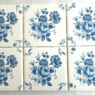 Light Blue Dresden Rose Center Delft Design Ceramic Tile Kiln Fired 4.25" Flower set 6