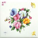 Bee Sweet Pea Ceramic Accent Tile 4.25" x 4.25"Kiln Fired Decor Bee Sweet Pea Ceramic Accent Tile 4.25" x 4.25"Kiln Fired Decor