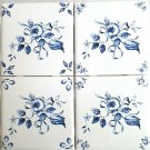 Blue Rose and Ribbon #2 Delft design Ceramic Tiles 4.25" x 4.25" KilnFired set 4 Blue Rose and Ribbon #2 Delft design Ceramic Tiles 4.25" x 4.25" KilnFired set 4