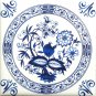Blue Onion Ceramic 4.25" Tile Kiln Fired Decor with Decorative Swirl Corners