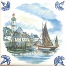Blue Delft Ceramic Tile 4.25" Fishing Boat Kiln Fired Décor Floret Corners Nautical Blue Delft Ceramic Tile 4.25" Fishing Boat Kiln Fired Décor Floret Corners Nautical