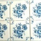 Light Blue Dresden Rose Delft Design Ceramic Tile Kiln Fired 4.25" Flower 6 Light Blue Dresden Rose Delft Design Ceramic Tile Kiln Fired 4.25" Flower 6