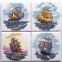 Sailing Ships Nautical Ceramic Tile Set of 4 kiln fired 4.25" x 4.25" Ship