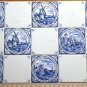 Nautical  Blue Delft Design Ceramic Tile 6" x 6"  Castles Back Splash Kiln Fired Decor