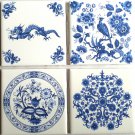 Blue Peacock, Dragon and Blue White Delft Design Kiln fired Ceramic Tiles 4.25" x 4.25" Blue Peacock, Dragon and Blue White Delft Design Kiln fired Ceramic Tiles 4.25" x 4.25"