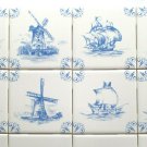 Light blue scroll corner ceramic tile 4.25" x 4.25" ship and windmill set of 8 Light blue scroll corner ceramic tile 4.25" x 4.25" ship and windmill set of 8