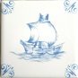 Light blue scroll corner ceramic tile 4.25" x 4.25" ship and windmill set of 8