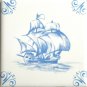 Light blue scroll corner ceramic tile 4.25" x 4.25" ship and windmill set of 8