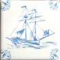 Light blue scroll corner ceramic tile 4.25" x 4.25" ship and windmill set of 8