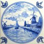 Nautical Delft Design Ceramic Tiles Blue Set of 6 /4.25" Wind Mill Ships Dutch Houses