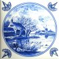 Nautical Delft Design Ceramic Tiles Blue Set of 6 /4.25" Wind Mill Ships Dutch Houses