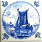Nautical Delft Design Ceramic Tiles Blue Set of 6 /4.25" Wind Mill Ships Dutch Houses