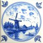 Nautical Delft Design Ceramic Tiles Blue Set of 6 /4.25" Wind Mill Ships Dutch Houses