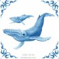 The Nautical  Kit Oz Blue Delft Design Kiln Fired Ceramic Tile Hump Back Whale 4.25" x 4.25"