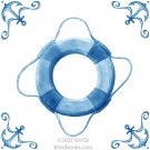 The Nautical Kit Oz Blue Delft Design Kiln Fired Ceramic Tile Life Ring 4.25" x 4.25"
