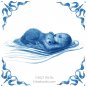 The Nautical Kit Oz Blue Delft Design Kiln Fired Ceramic Tile Mother and Baby Otter 4.25" x 4.25"