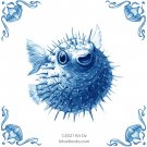 The Nautical Kit Oz Blue Delft Design Kiln Fired Ceramic Tile Puffer Fish 4.25" x 4.25" The Nautical Kit Oz Blue Delft Design Kiln Fired Ceramic Tile Puffer Fish 4.25" x 4.25"