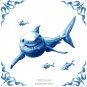 The Nautical Kit Oz Blue Delft Design Kiln Fired Ceramic Tile Shark 4.25" x 4.25"