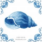 The Nautical Kit Oz Blue Delft Design Kiln Fired Ceramic Tile Sea Shell Conch 4.25" x 4.25"