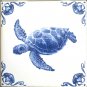 The Nautical Kit Oz Blue Delft Design Kiln Fired Ceramic Tile Star Sea Turtle 4.25" x 4.25"