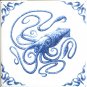 The Nautical Kit Oz Blue Delft Design Kiln Fired Ceramic Tile Squid 4.25" x 4.25"