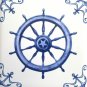 The Nautical Kit Oz Blue Delft Design Kiln Fired Ceramic Tile Captains Ship Wheel 4.25" x 4.25"