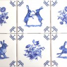 Rabbit Hare Bunnies & Blue Delft Flower Design Ceramic Tile Blue 4.25" x 4.25 Vintage Corner Rabbit Hare Bunnies & Blue Delft Flower Design Ceramic Tile Blue 4.25" x 4.25 Vintage Corner