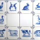 Farm Animals Delft Design set of 10 Ceramic Tile Blue 4.25" x 4.25 Kiln fired Farm Animals Delft Design set of 10 Ceramic Tile Blue 4.25" x 4.25 Kiln fired