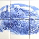 Blue Farm Delft Design 6 pc Mural 4.25" Ceramic Tiles 12.75" x 8.50" Barn Silo