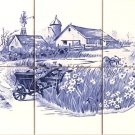 Blue Farm Delft Design 6 pc Mural 4.25" Ceramic Tiles 12.75" x 8.50" Barn Silo