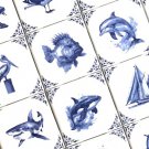 Mottola's Nautical Beach Blue Delft Tiles 25 of 4.25" x 4.25" Shark compass starfish seahorse