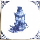 Ship Lantern Blue Delft Design Tile 4.25" x 4.25" Kiln Fired Mottola's Nauticals
