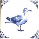 Sea Gull Bird Blue Delft Design Tile 4.25" x 4.25" Kiln Fired Mottola's Nautical