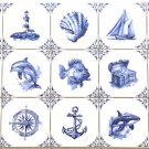Mottola's Nautical Beach Blue Delft Tiles 15 of 4.25" x 4.25" Shark compass starfish seahorse