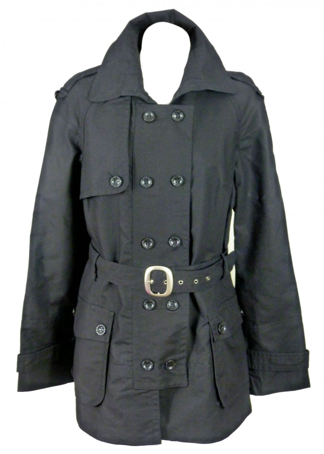 NEW vintage Black military trench coat raincoat mac1416