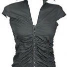 NEW BLACK COTTON RUCHED BLOUSE SHIRT BASQUE 6 victorian steampunk gothic lolita