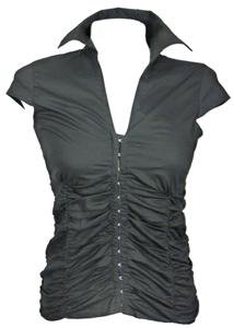 NEW BLACK COTTON RUCHED BLOUSE SHIRT BASQUE 6 victorian steampunk gothic lolita