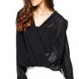 New Vintage Black chiffon crochet back wrapover blouse-12-14 party evening goth