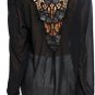 New Vintage Black chiffon crochet back wrapover blouse-12-14 party evening goth