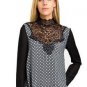 New Vintage high neck lace chiffon tie neck blouse-16 Victorian steampunk WORK
