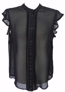 NEW BLACK CHIFFON HIGH NECK BLOUSE-16 44 plus  victorian steampunk gothic lolita