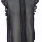 NEW BLACK CHIFFON HIGH NECK BLOUSE-16 44 plus  victorian steampunk gothic lolita